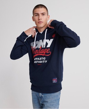 Superdry New York Vintage Férfi Kapucnis Pulóver Kék | UTLBG8725